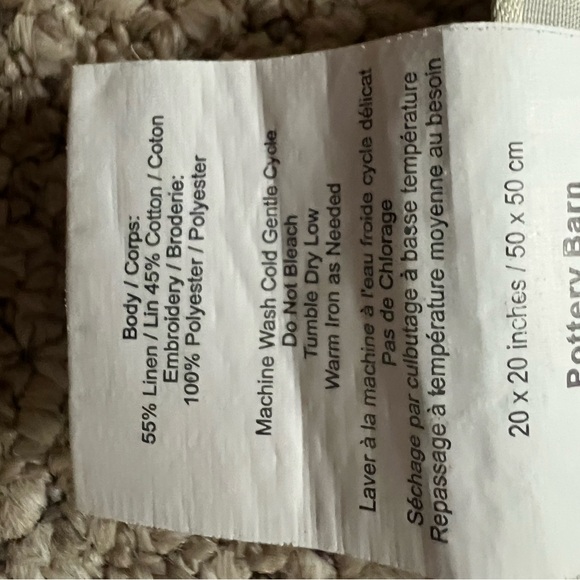 Pottery Barn Red and Ivory Embroidered Pillow Cover 20x20” - Picture 4 of 4